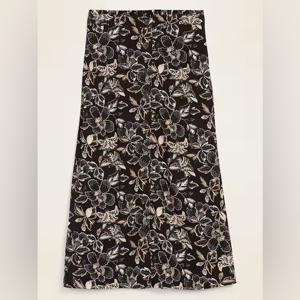 Old Navy Black Floral Elastic Waist Button Front Midi Skirt Women XL Tall